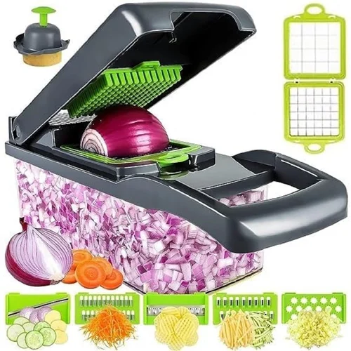 14-in-1 Multipurpose Vegetable Chopper & Dicer – Stainless Steel Blades, 750ml Container