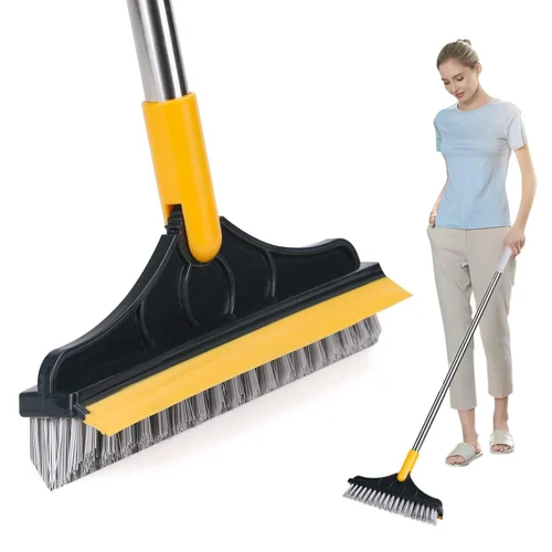 3 in 1 Bathroom Cleaning Brush with Wiper and Squeegees,Tiles Cleaning Brush with Long Handle