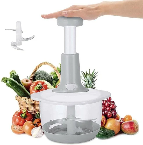 Manual Food Chopper – 3-Blade Vegetable & Fruit Cutter, 1000ml Bowl